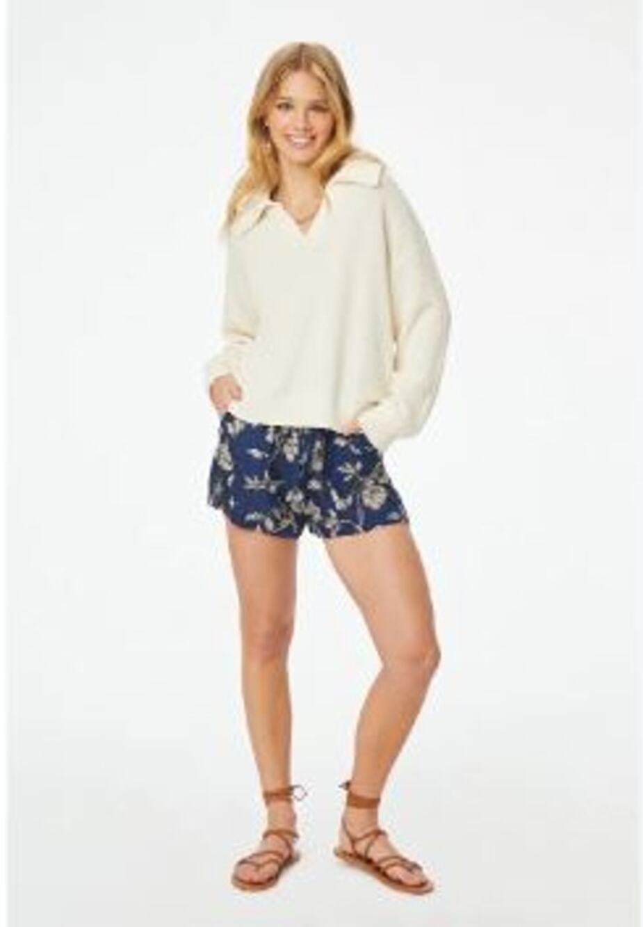 Roller Rabbit Sweater Cream Polo Style Pullover Rocio Women's V-Neck Size Medium